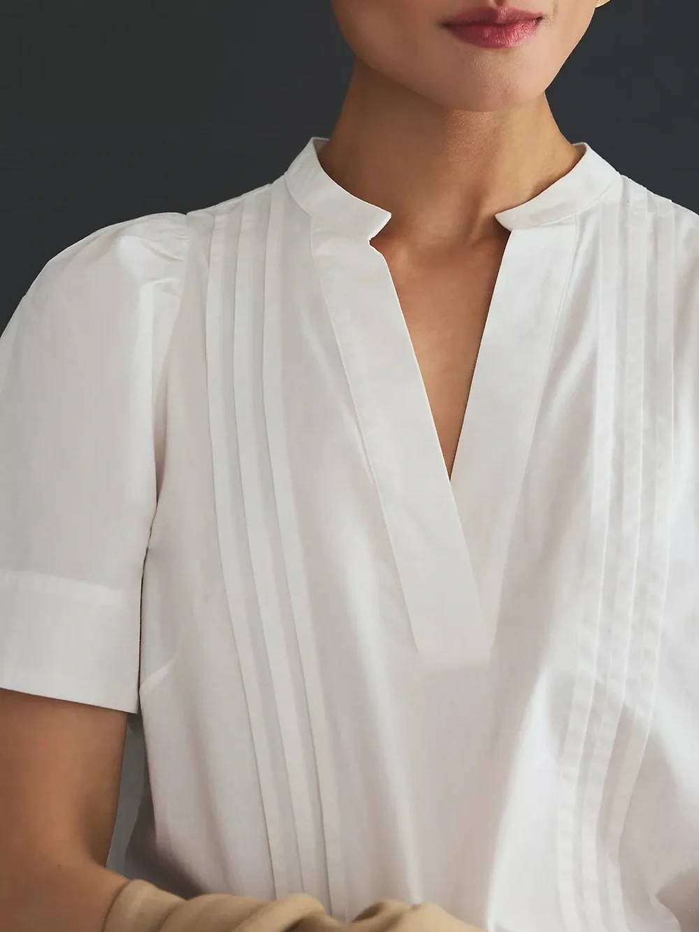 Anthropologie Maeve Poplin Pintuck White Blouse Plus Size 14 Fall Crisp Office